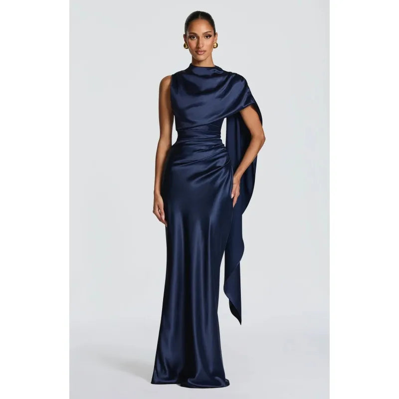 Everstead Elegant Satin Cape Evening Gown