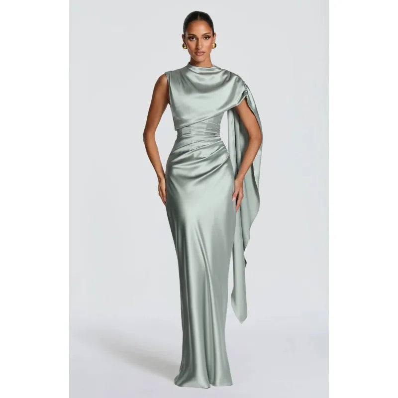 Everstead Elegant Satin Cape Evening Gown