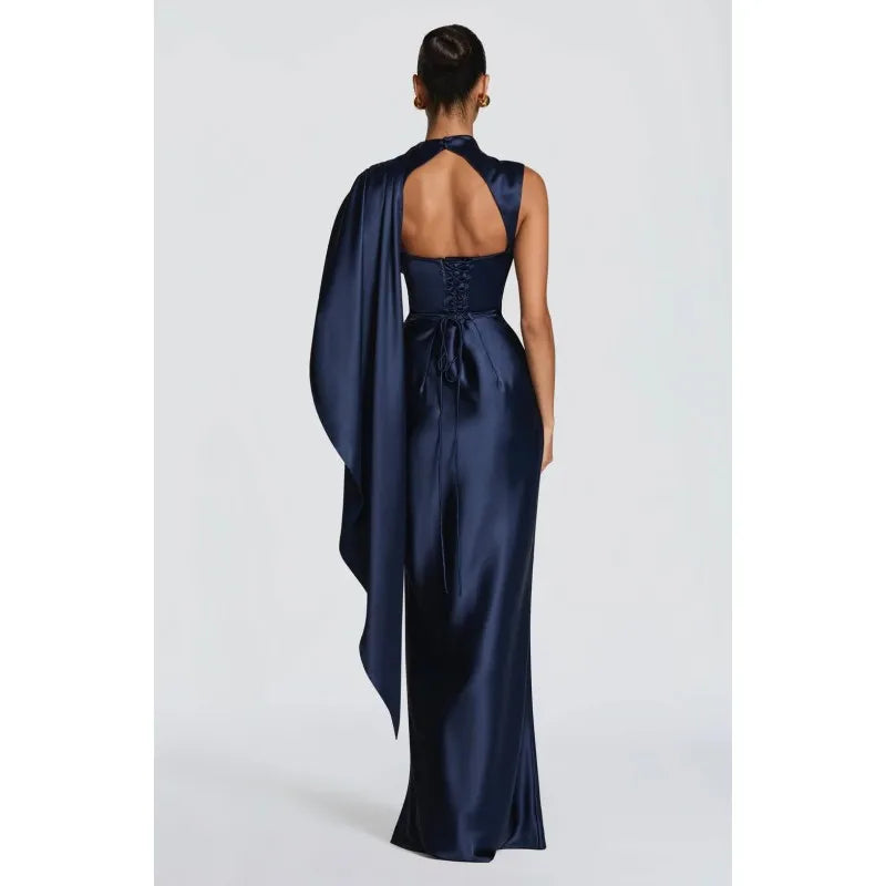 Everstead Elegant Satin Cape Evening Gown