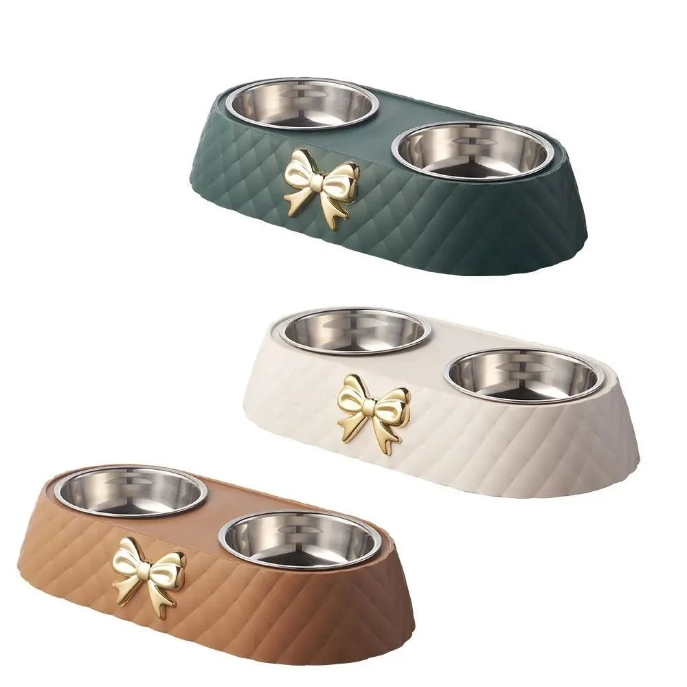 Everstead Elegant Bow-Tie Stainless Steel Double Pet Bowl