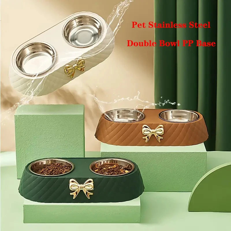 Everstead Elegant Bow-Tie Stainless Steel Double Pet Bowl