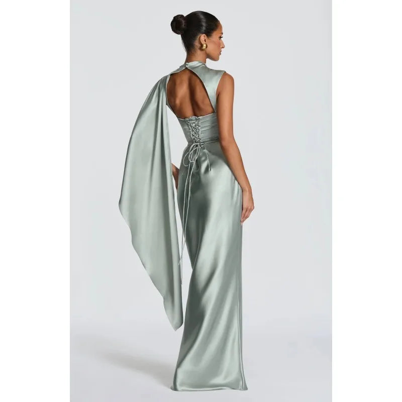 Everstead Elegant Satin Cape Evening Gown