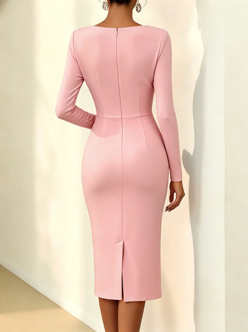 Elegant 3D Floral Bodycon Midi Dress – Women’s Party & Evening Gown