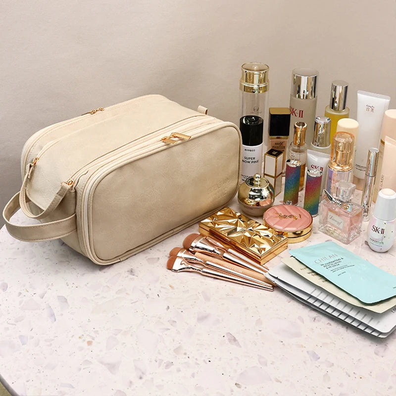 Everstead Large Capacity Makeup Bag – Waterproof PU Leather Travel Cosmetic Organizer