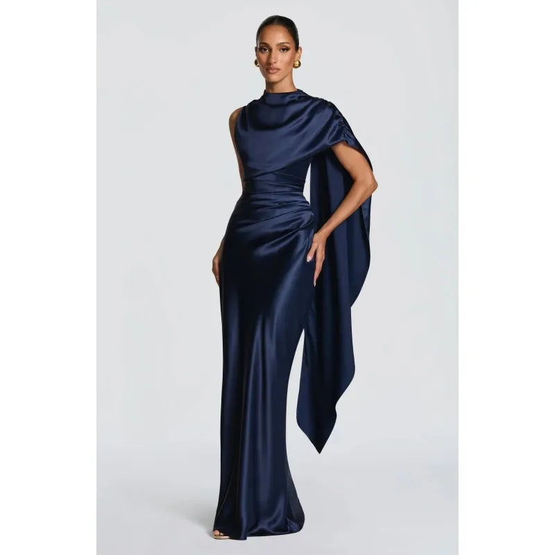 Everstead Elegant Satin Cape Evening Gown