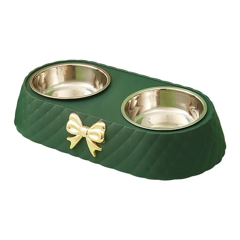 Everstead Elegant Bow-Tie Stainless Steel Double Pet Bowl