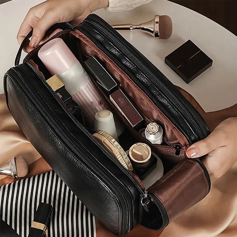 Everstead Large Capacity Makeup Bag – Waterproof PU Leather Travel Cosmetic Organizer