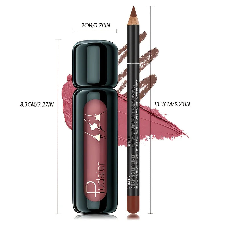 1 Set Long-lasting Waterproof Matte Lip Liner Pen and Lip Gloss Set - Smooth and Natural Tones, Waterproof and Not Easy to Smudg