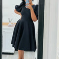 Elegant Women’s Pleated Midi Dress – High-Waist Short Sleeve Party & Dinner Dress