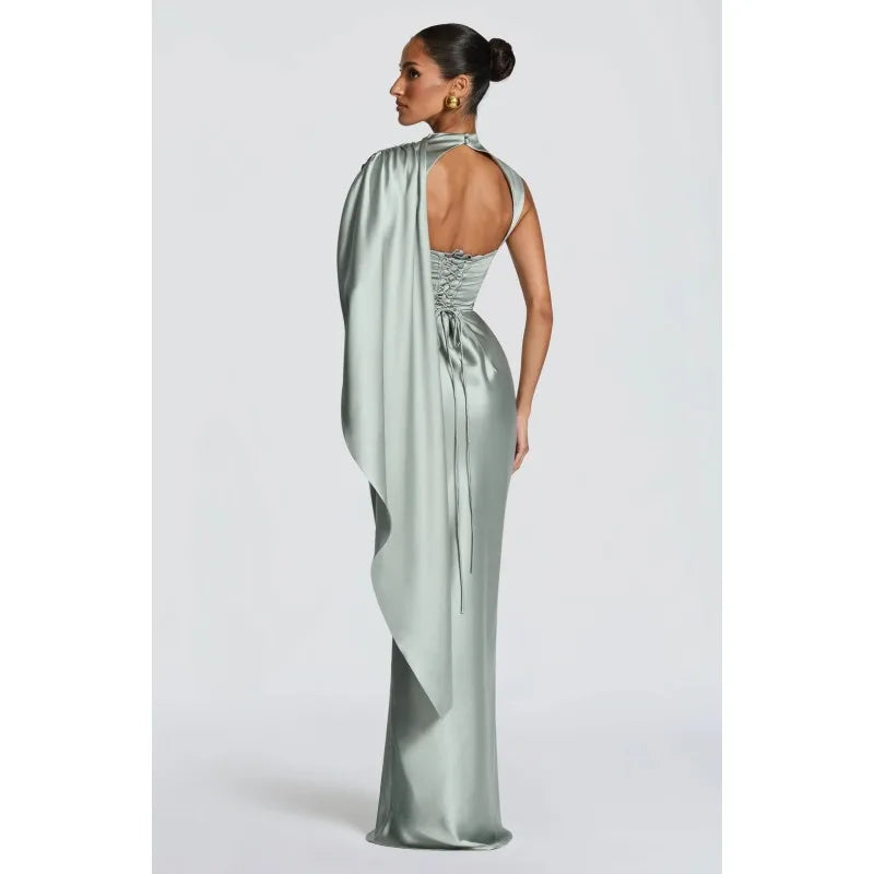 Everstead Elegant Satin Cape Evening Gown