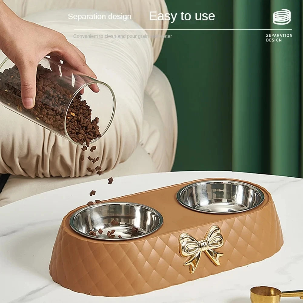 Everstead Elegant Bow-Tie Stainless Steel Double Pet Bowl