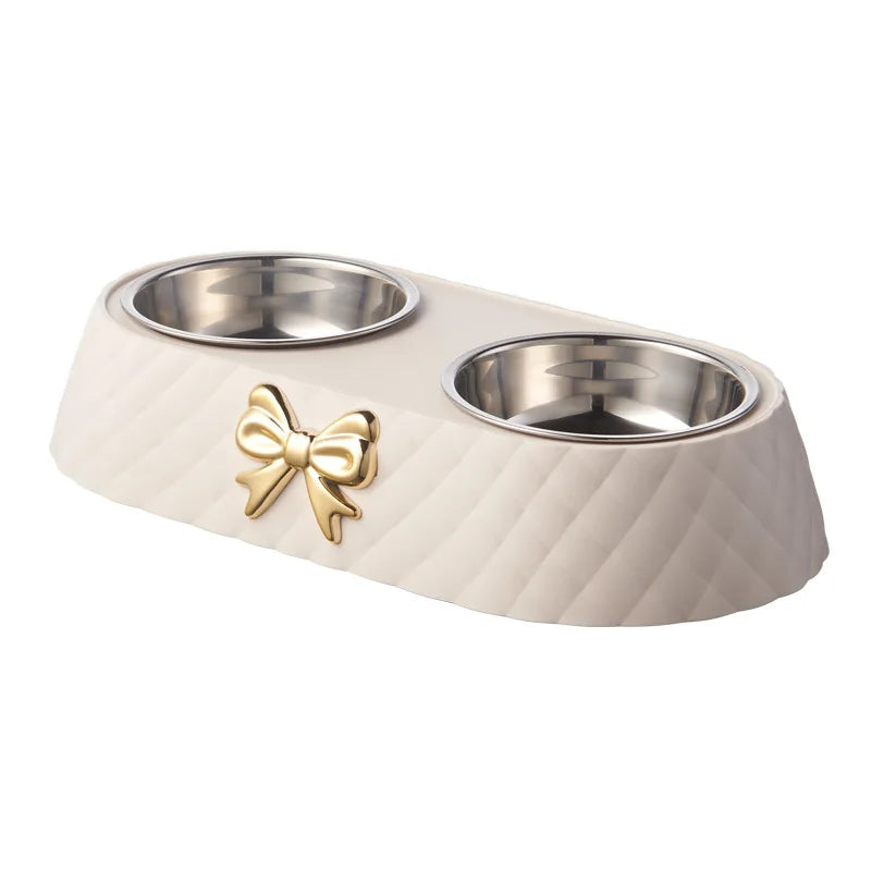 Everstead Elegant Bow-Tie Stainless Steel Double Pet Bowl