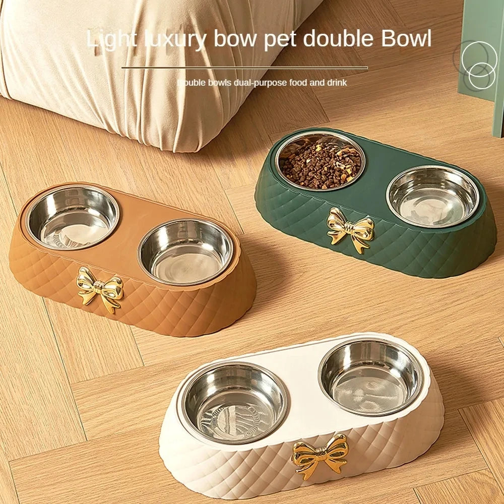 Everstead Elegant Bow-Tie Stainless Steel Double Pet Bowl