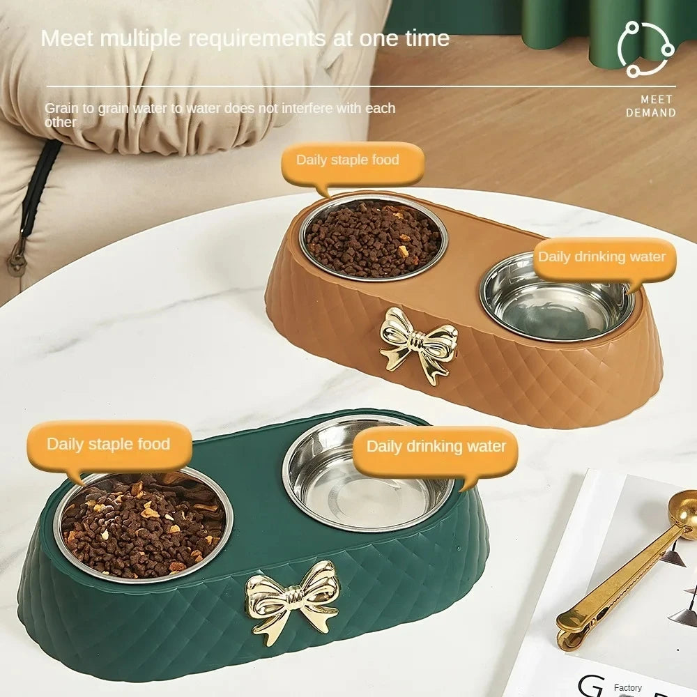 Everstead Elegant Bow-Tie Stainless Steel Double Pet Bowl
