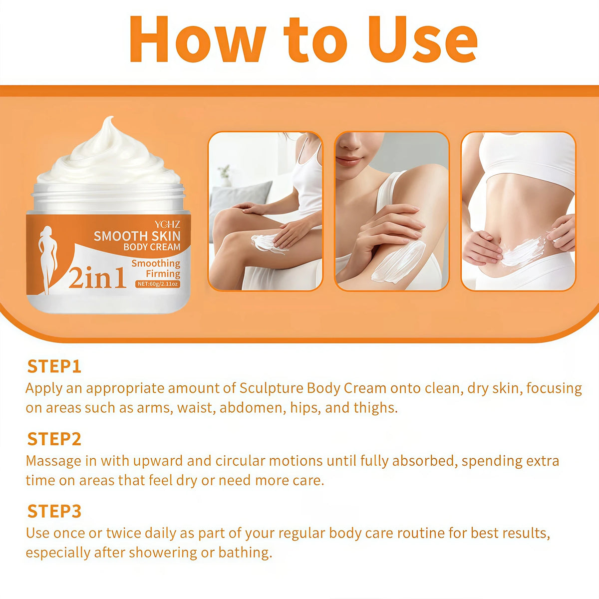 2-in-1 Body Moisturizing Thermal Cream - Firming and Lifting - Shea Butter and Plant Extracts - Controls Abdomen and Loose Skin - Hydrating Care for Arms and Legs - Suitable for All Skin Types - 60g
