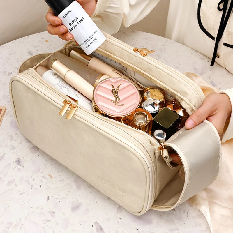 Everstead Large Capacity Makeup Bag – Waterproof PU Leather Travel Cosmetic Organizer