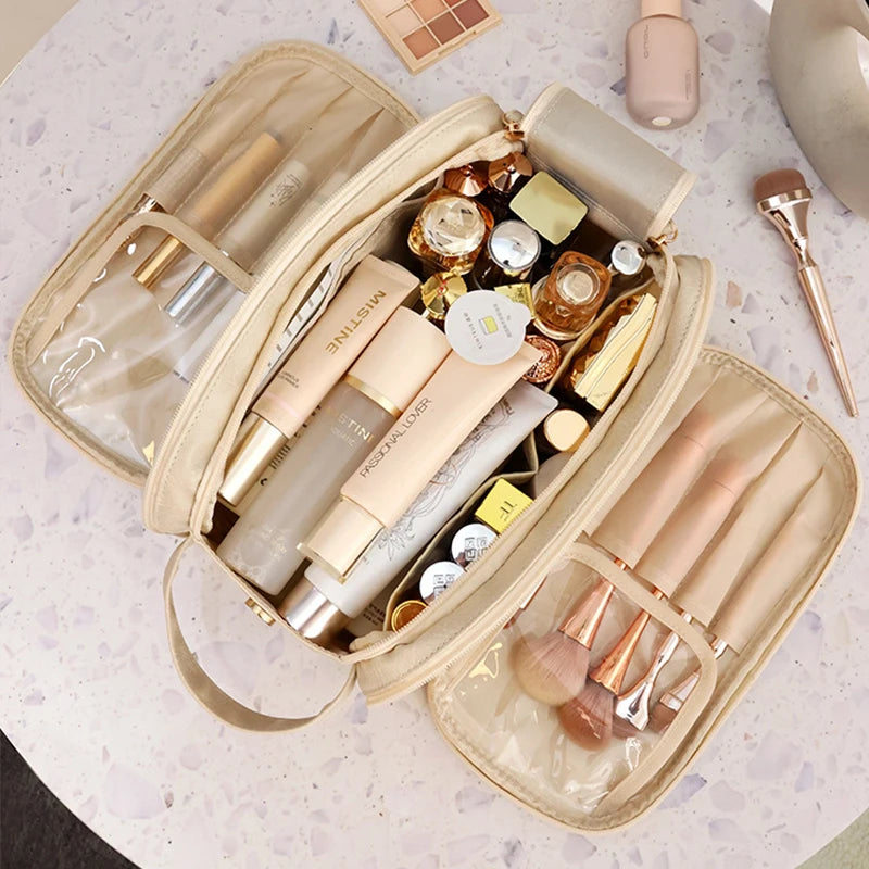 Everstead Large Capacity Makeup Bag – Waterproof PU Leather Travel Cosmetic Organizer