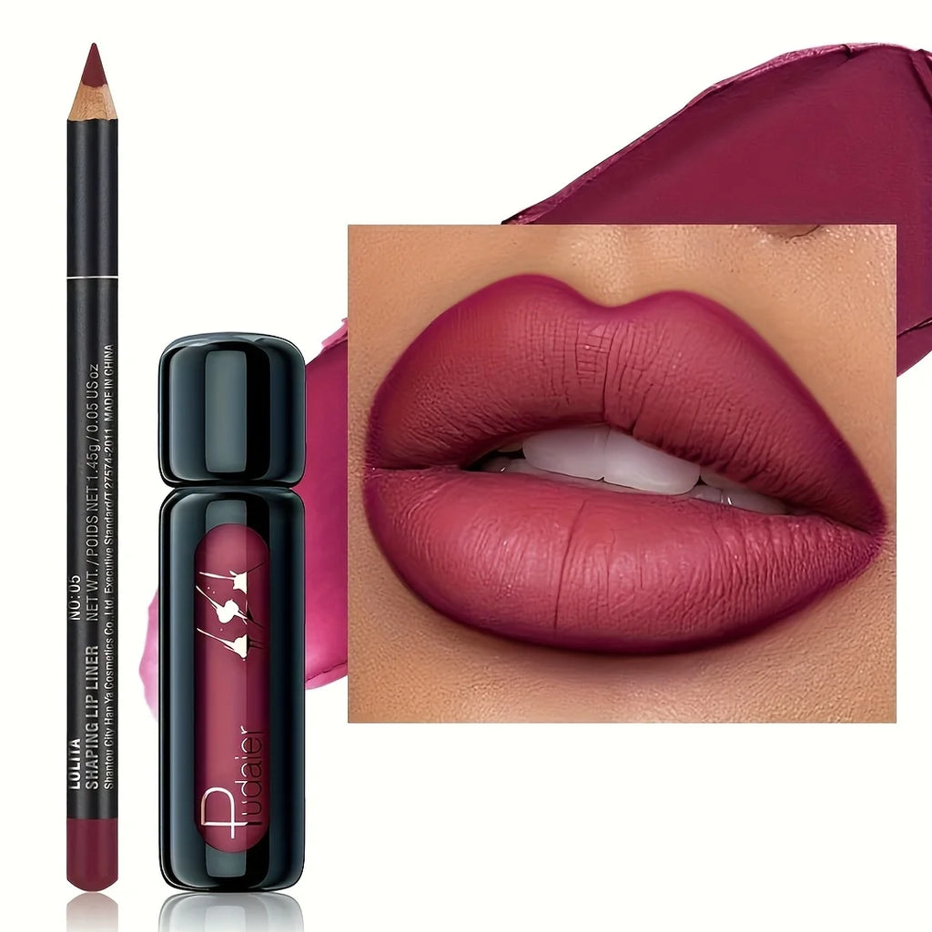 1 Set Long-lasting Waterproof Matte Lip Liner Pen and Lip Gloss Set - Smooth and Natural Tones, Waterproof and Not Easy to Smudg