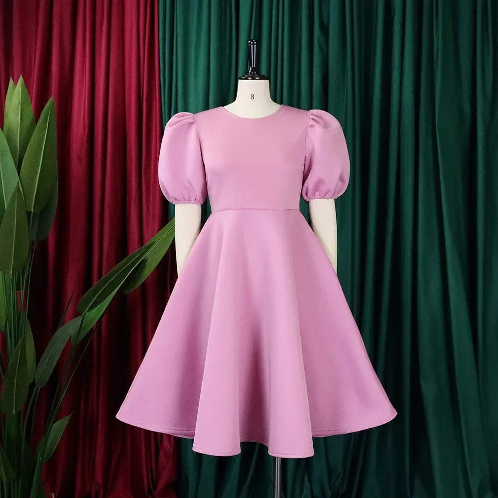 Elegant Women’s Pleated Midi Dress – High-Waist Short Sleeve Party & Dinner Dress